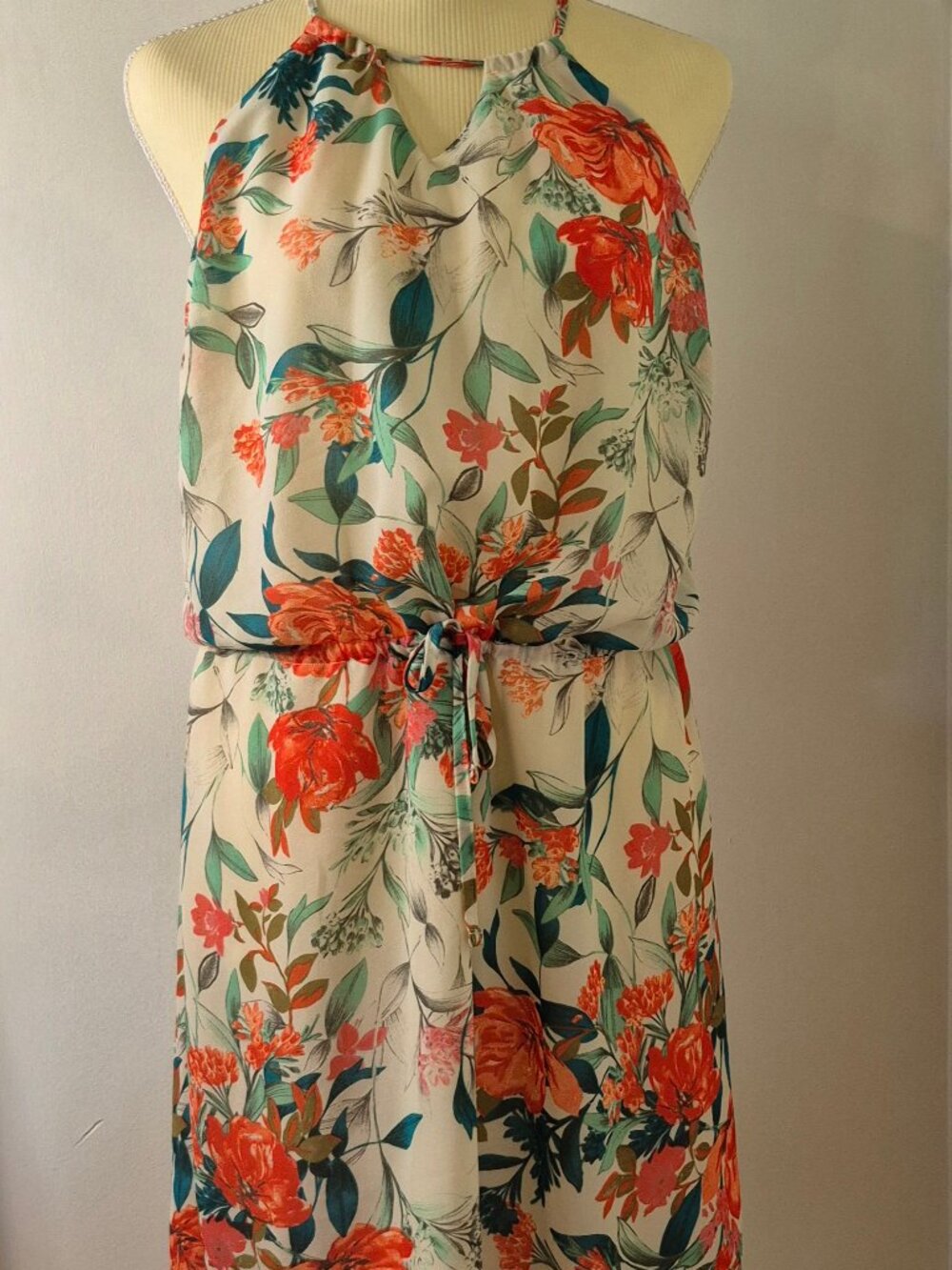 GUESS Floral Halter High-Low Chiffon Sundress Resortwear Vacation Tropical Y2K